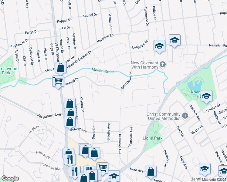 map of restaurants, bars, coffee shops, grocery stores, and more near 1724 Windward Court in St. Louis