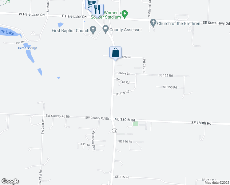 map of restaurants, bars, coffee shops, grocery stores, and more near 7 Southeast 150 Road in Warrensburg