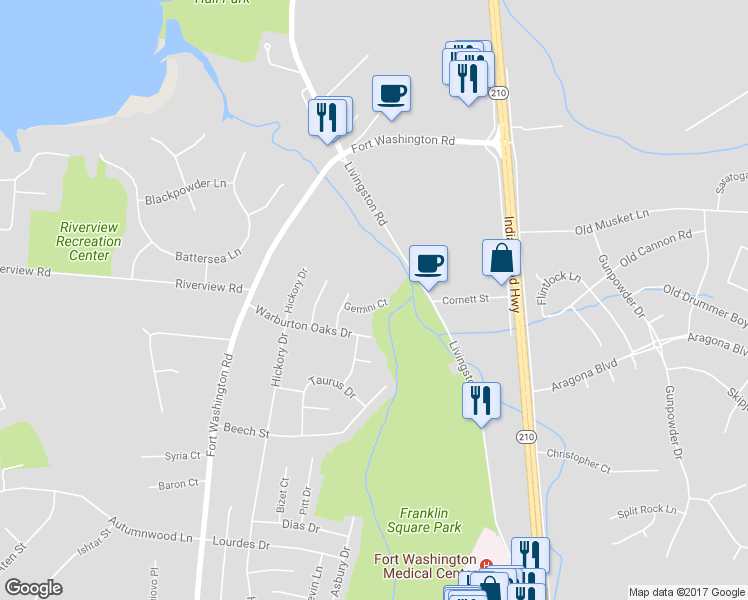 map of restaurants, bars, coffee shops, grocery stores, and more near 310 Gemini Court in Fort Washington