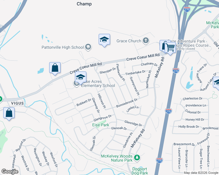 map of restaurants, bars, coffee shops, grocery stores, and more near 2534 Salem Dr in Maryland Heights