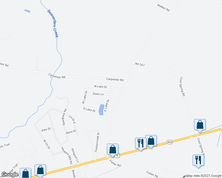 map of restaurants, bars, coffee shops, grocery stores, and more near 202 North Lake Drive in Milton