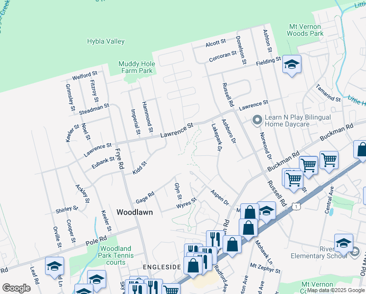 map of restaurants, bars, coffee shops, grocery stores, and more near 8127 Pinelake Court in Alexandria