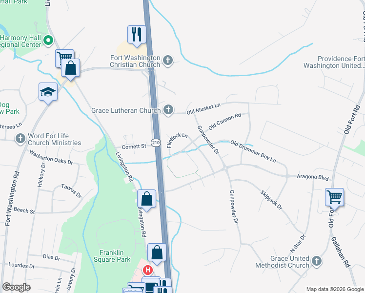 map of restaurants, bars, coffee shops, grocery stores, and more near 1108 Old Cannon Road in Fort Washington