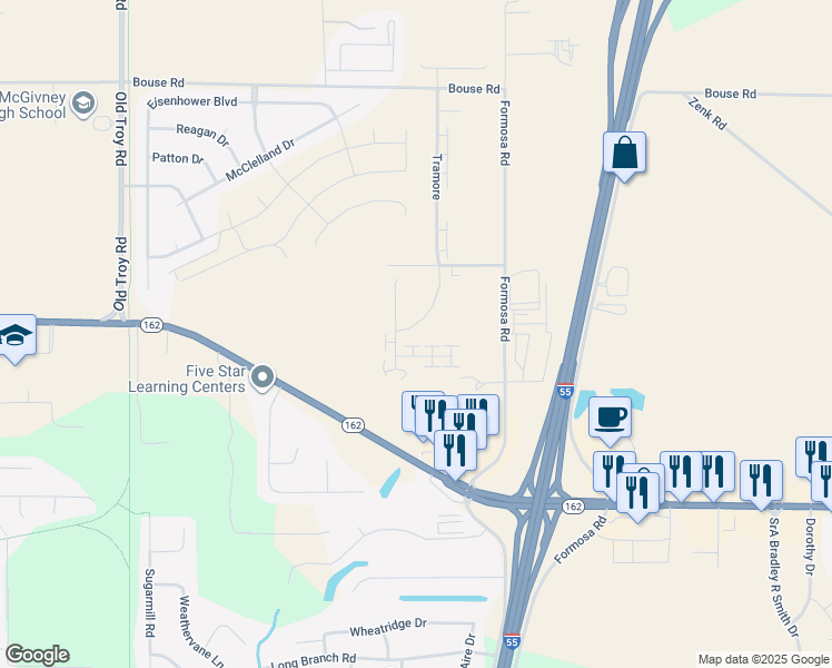 map of restaurants, bars, coffee shops, grocery stores, and more near 2110 Tramore in Troy
