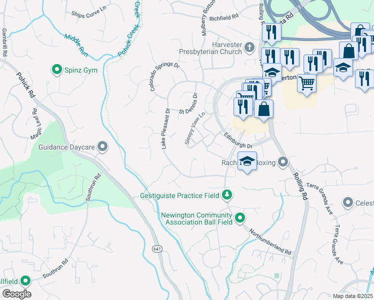 map of restaurants, bars, coffee shops, grocery stores, and more near 8084 Sleepy View Lane in Springfield