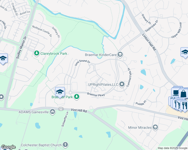 map of restaurants, bars, coffee shops, grocery stores, and more near 12412 Selkirk Circle in Bristow