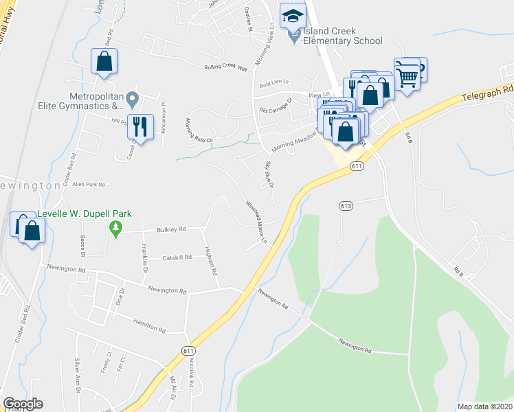 map of restaurants, bars, coffee shops, grocery stores, and more near 8057 Winstead Manor Lane in Lorton