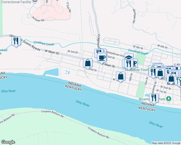 map of restaurants, bars, coffee shops, grocery stores, and more near 118 West 1st Street in Madison