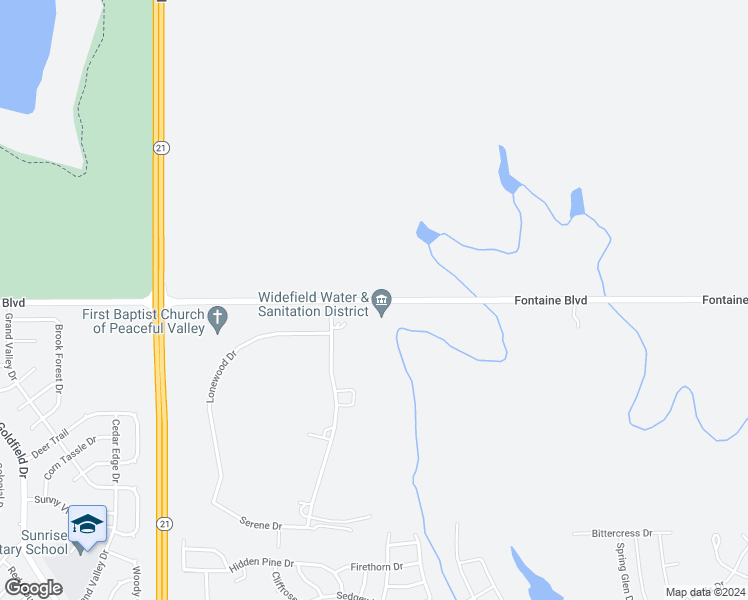 map of restaurants, bars, coffee shops, grocery stores, and more near Fontaine Boulevard in Colorado Springs