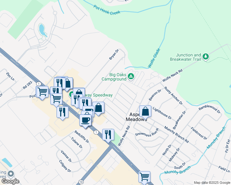 map of restaurants, bars, coffee shops, grocery stores, and more near 10 Olde Coach Drive in Rehoboth Beach