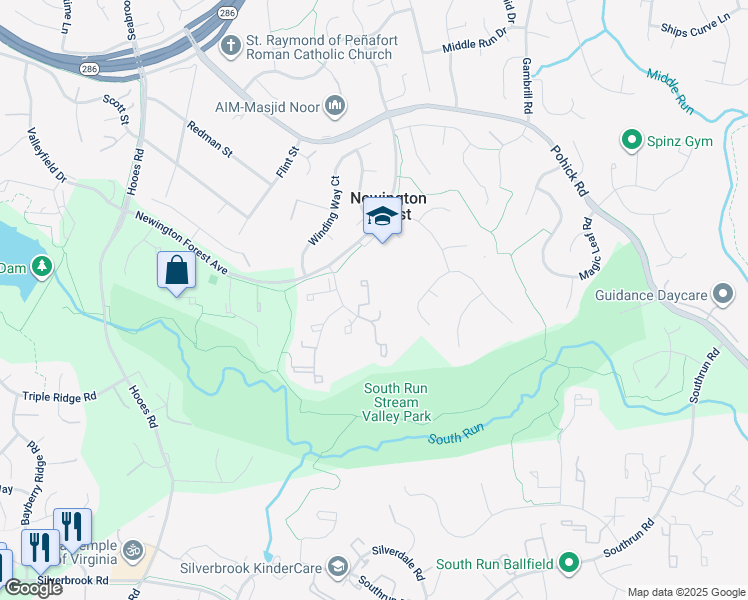 map of restaurants, bars, coffee shops, grocery stores, and more near 8127 Loving Forest Court in Springfield