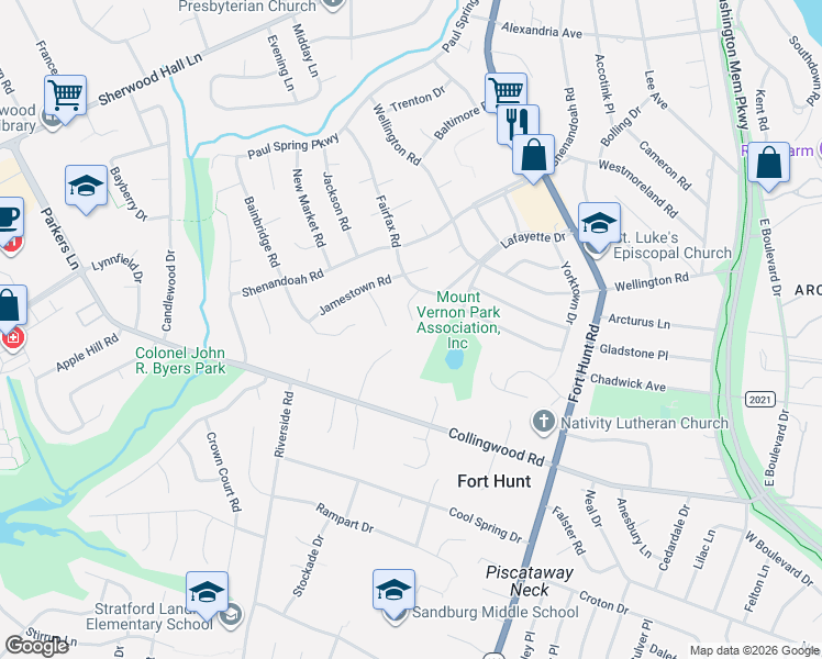 map of restaurants, bars, coffee shops, grocery stores, and more near 8111 Wingfield Pl in Alexandria