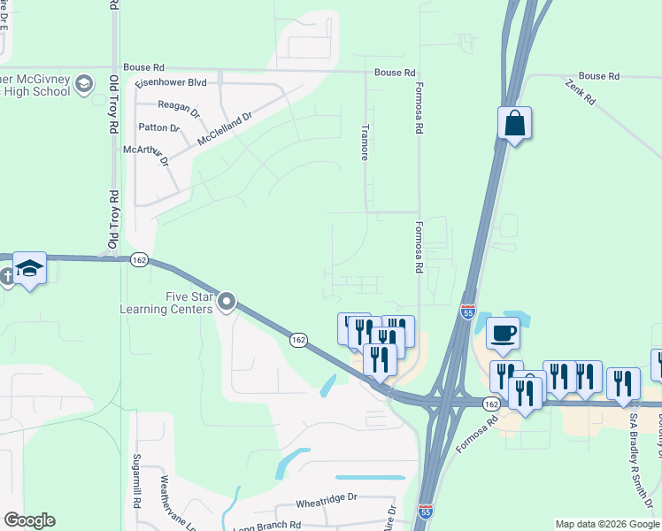 map of restaurants, bars, coffee shops, grocery stores, and more near 2110 Tramore in Troy