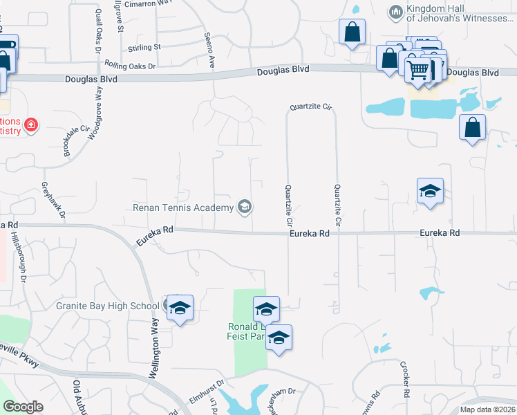 map of restaurants, bars, coffee shops, grocery stores, and more near 8955 Carriage Drive in Granite Bay