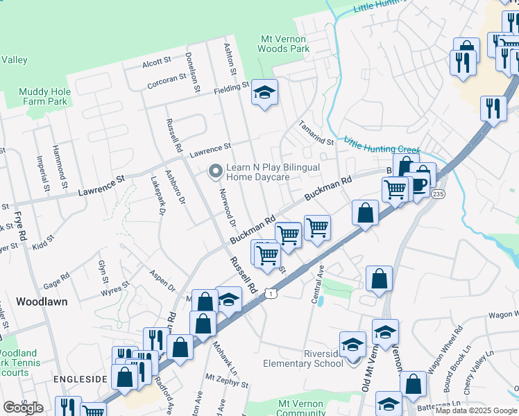 map of restaurants, bars, coffee shops, grocery stores, and more near 8104 Ashton Street in Alexandria