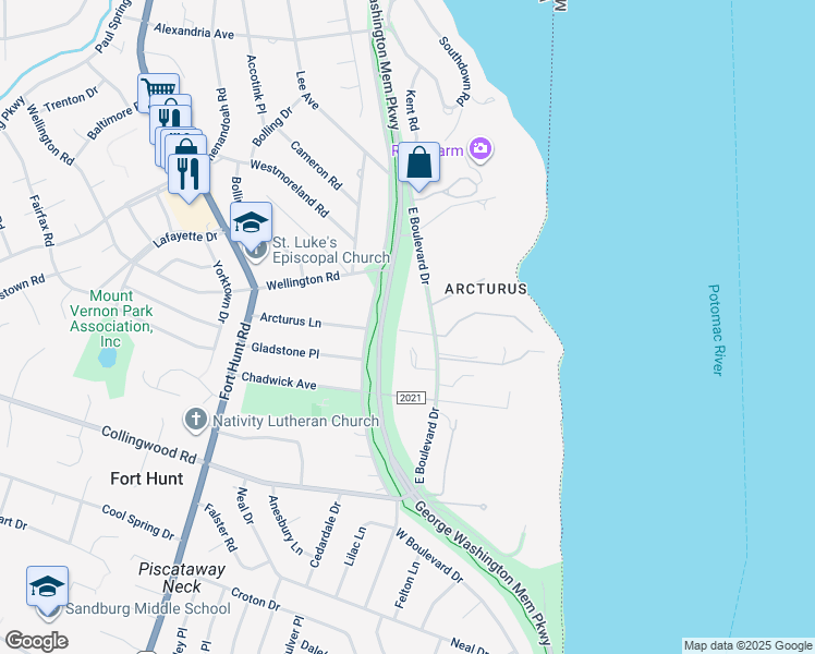 map of restaurants, bars, coffee shops, grocery stores, and more near 8028 E Street in Chesapeake Beach