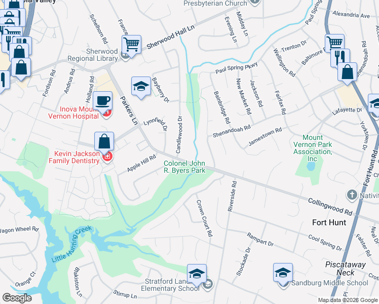 map of restaurants, bars, coffee shops, grocery stores, and more near 2208 Collingwood Road in Alexandria