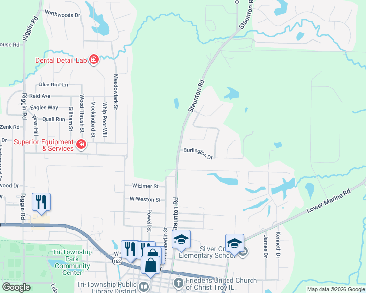 map of restaurants, bars, coffee shops, grocery stores, and more near 8300 Burlington Drive in Troy
