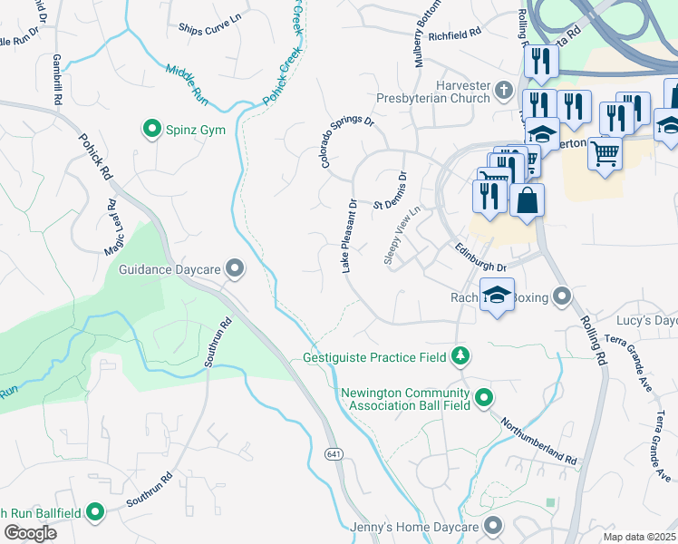 map of restaurants, bars, coffee shops, grocery stores, and more near 8018 Lake Pleasant Drive in Springfield