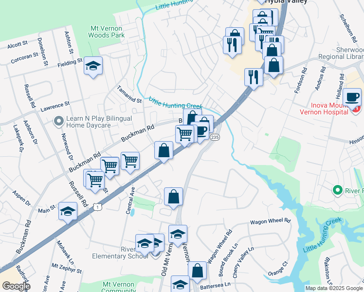 map of restaurants, bars, coffee shops, grocery stores, and more near 8126 Richmond Highway in Alexandria