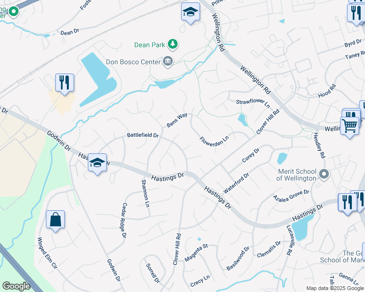 map of restaurants, bars, coffee shops, grocery stores, and more near 9628 Brendel Way in Manassas