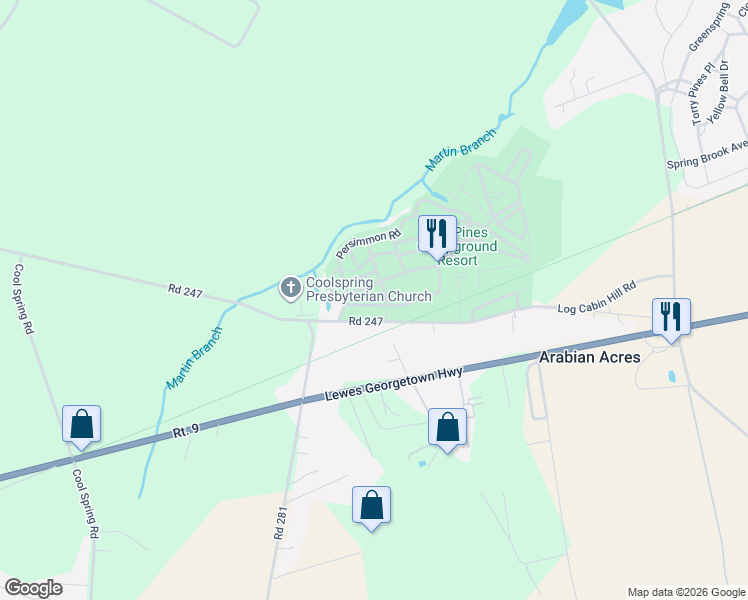 map of restaurants, bars, coffee shops, grocery stores, and more near 29537 Maple Road in Lewes