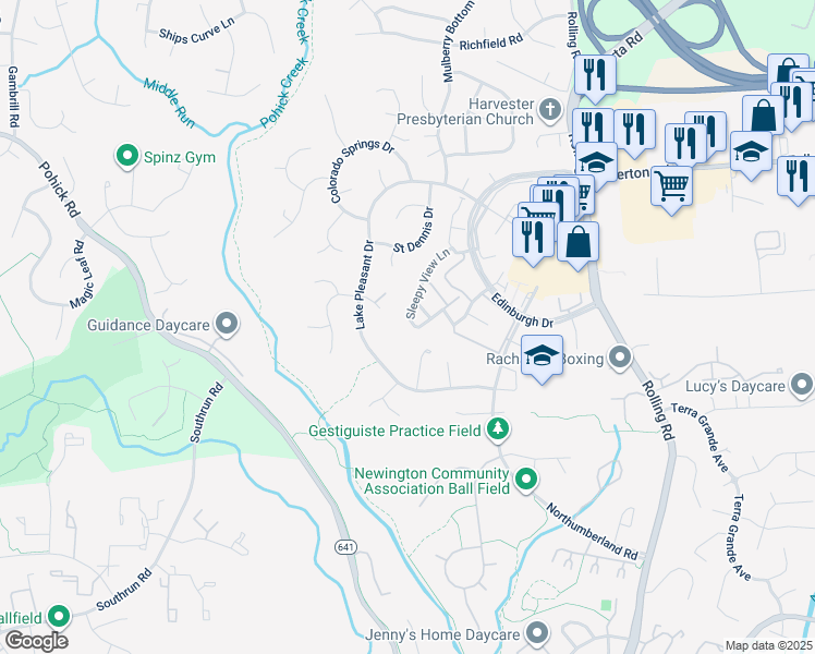 map of restaurants, bars, coffee shops, grocery stores, and more near 8078 Sleepy View Lane in Springfield