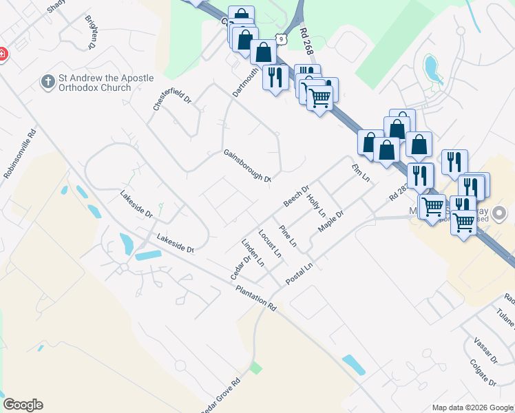 map of restaurants, bars, coffee shops, grocery stores, and more near 34142 Juniper Drive in Lewes