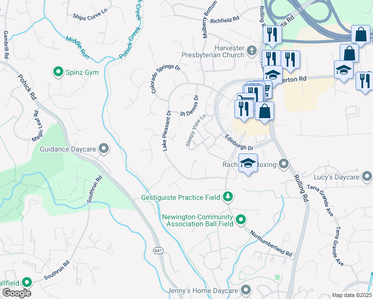map of restaurants, bars, coffee shops, grocery stores, and more near 8078 Sleepy View Lane in Springfield
