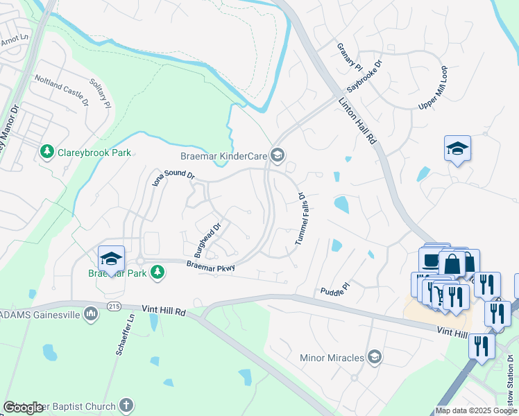 map of restaurants, bars, coffee shops, grocery stores, and more near 10028 Island Fog Court in Bristow