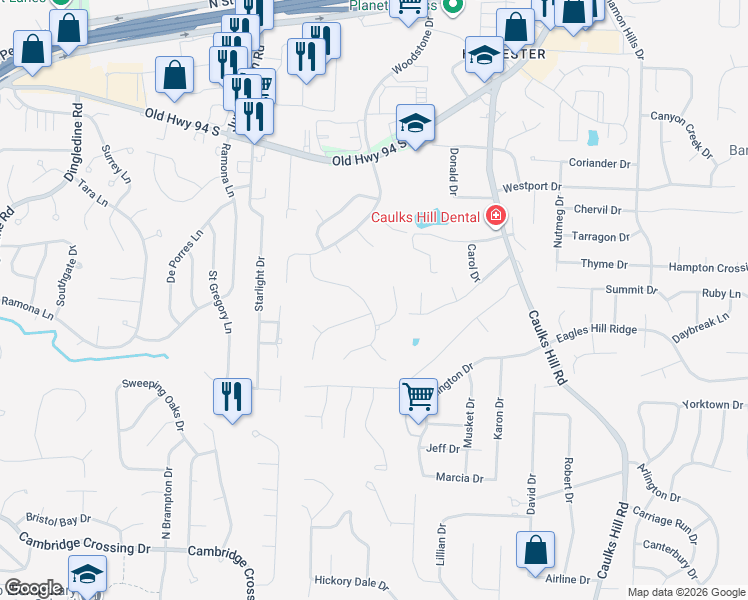 map of restaurants, bars, coffee shops, grocery stores, and more near 1232 Sandstone Drive in Saint Charles