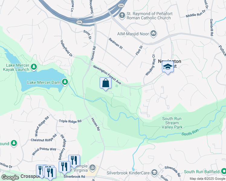 map of restaurants, bars, coffee shops, grocery stores, and more near 8121 Steeple Chase Court in Springfield