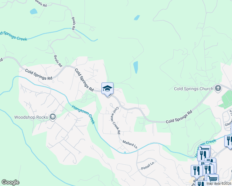 map of restaurants, bars, coffee shops, grocery stores, and more near 2225 Cold Springs Road in Placerville