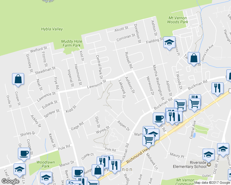 map of restaurants, bars, coffee shops, grocery stores, and more near 4323 Cedarlake Court in Alexandria