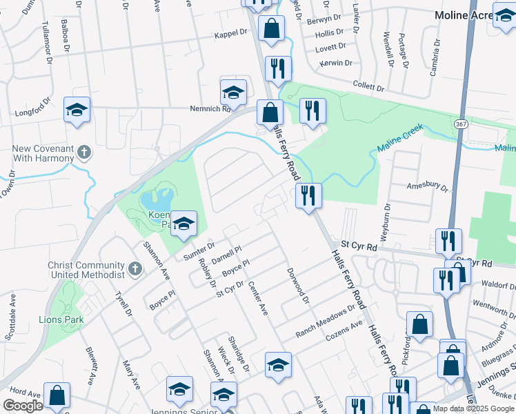 map of restaurants, bars, coffee shops, grocery stores, and more near 9192 Vanity Fair Drive in St. Louis