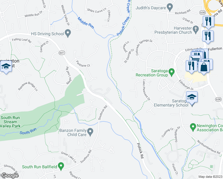 map of restaurants, bars, coffee shops, grocery stores, and more near 8103 Clifforest Drive in Springfield