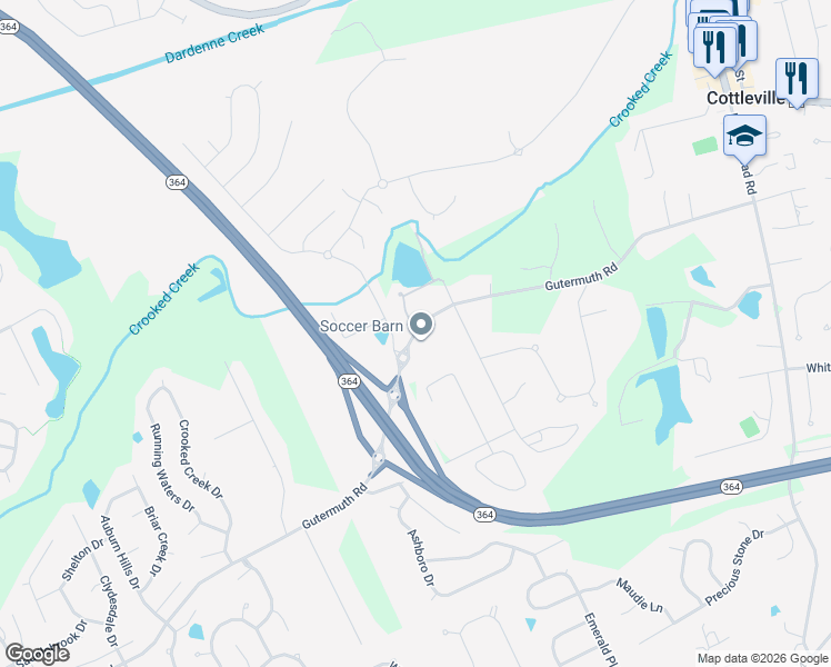 map of restaurants, bars, coffee shops, grocery stores, and more near 5300 Twill Haven Drive in Saint Charles