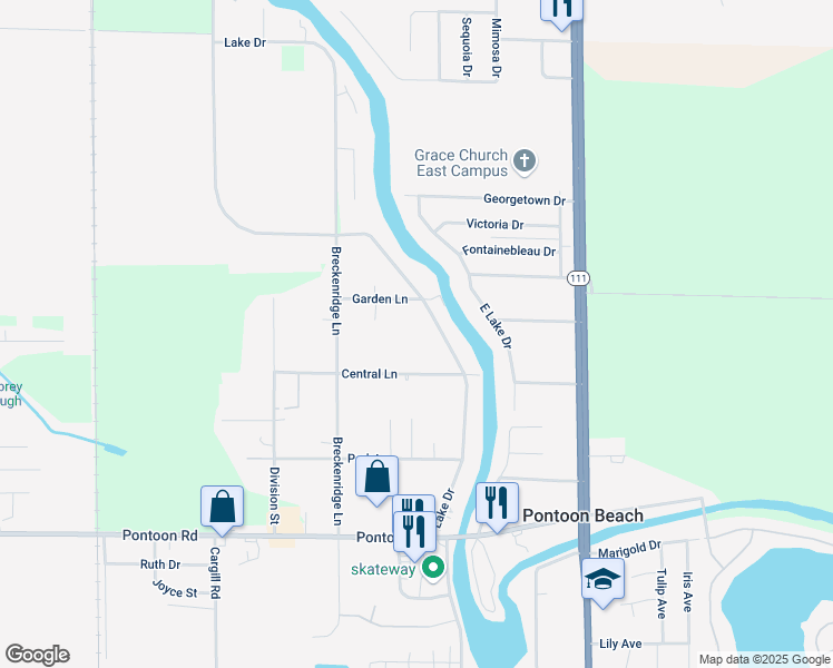 map of restaurants, bars, coffee shops, grocery stores, and more near 4032 Central Lane in Granite City