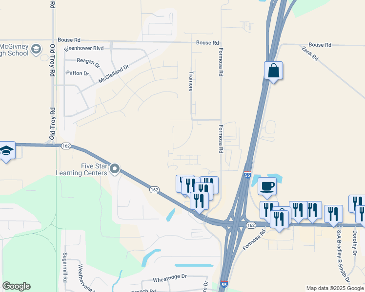 map of restaurants, bars, coffee shops, grocery stores, and more near 2110 Tramore in Troy