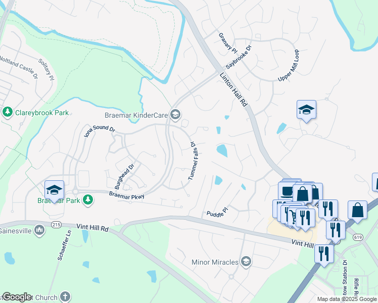 map of restaurants, bars, coffee shops, grocery stores, and more near 12175 Hopper Lane in Bristow