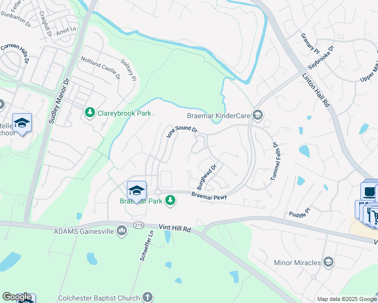 map of restaurants, bars, coffee shops, grocery stores, and more near 10042 Moxleys Ford Lane in Bristow