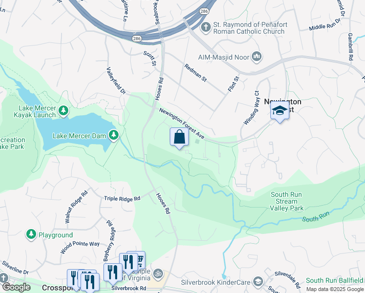 map of restaurants, bars, coffee shops, grocery stores, and more near 8097 Steeple Chase Court in Springfield