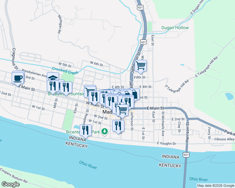 map of restaurants, bars, coffee shops, grocery stores, and more near 500 Mulberry Street in Madison