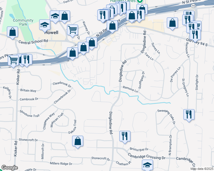 map of restaurants, bars, coffee shops, grocery stores, and more near 1131 Cactus Junction in St. Peters