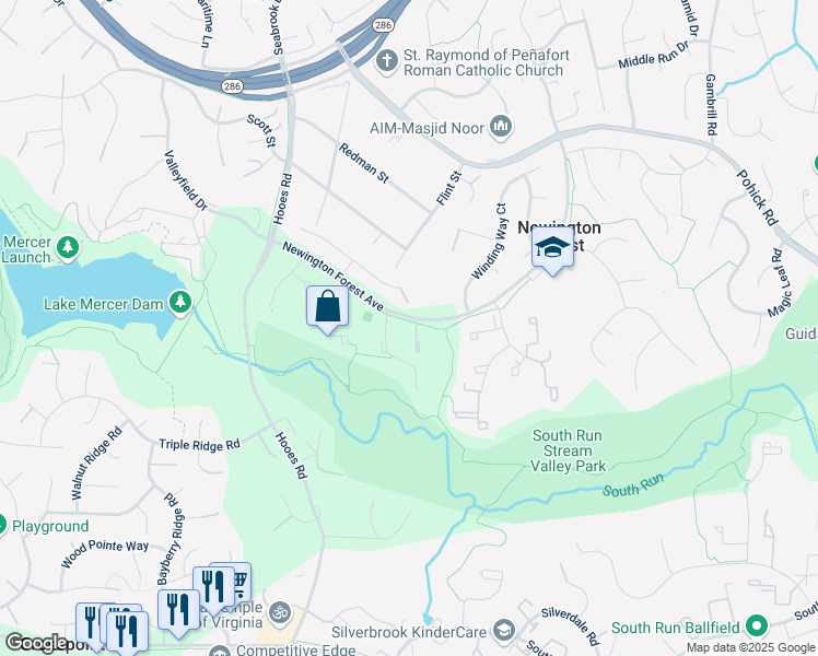 map of restaurants, bars, coffee shops, grocery stores, and more near 8100 Parkdale Court in Springfield