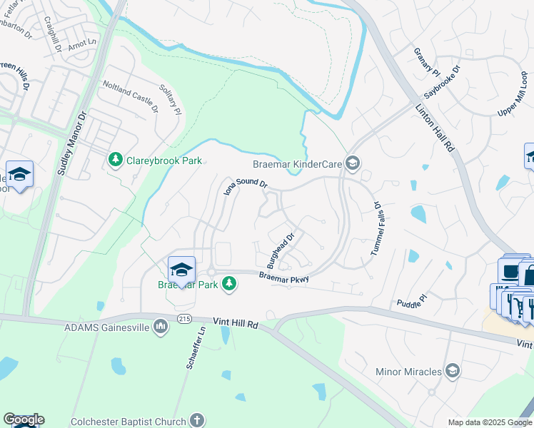 map of restaurants, bars, coffee shops, grocery stores, and more near 12518 Heykens Lane in Bristow