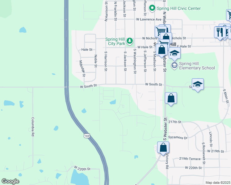 map of restaurants, bars, coffee shops, grocery stores, and more near 21563 Franklin Court in Spring Hill