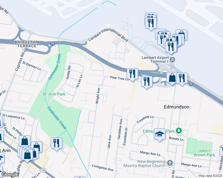 map of restaurants, bars, coffee shops, grocery stores, and more near 10042 Douglas Court in Saint Ann