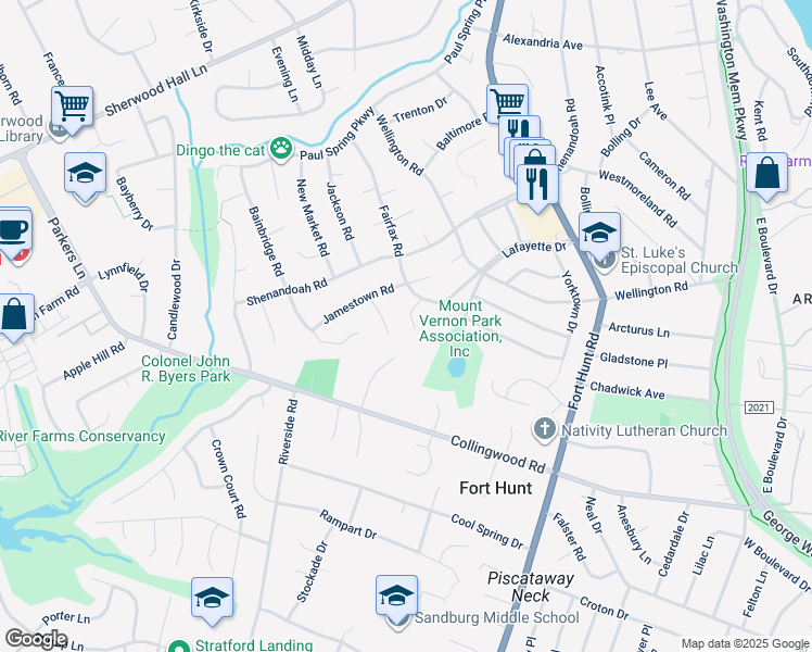 map of restaurants, bars, coffee shops, grocery stores, and more near 8108 Wingfield Place in Alexandria
