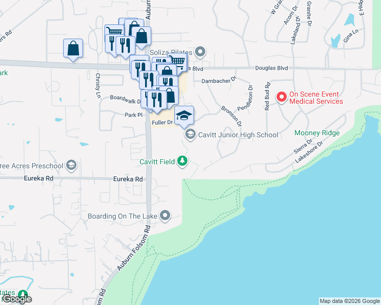 map of restaurants, bars, coffee shops, grocery stores, and more near 8982 Bronson Dr in Granite Bay